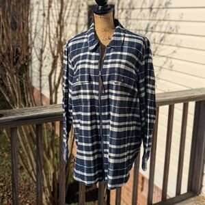 Chaps Navy Plaid Zip Front Fleece Jacket